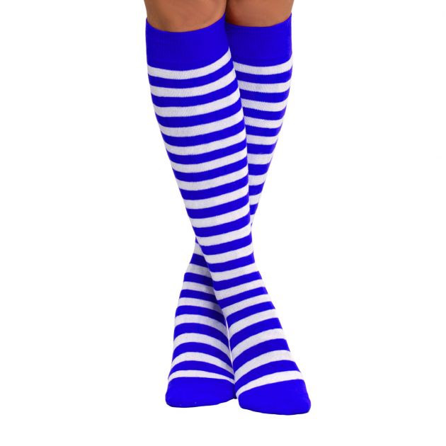 Knee Socks Kobalt Blue/White - 6 Pairs - One-Size