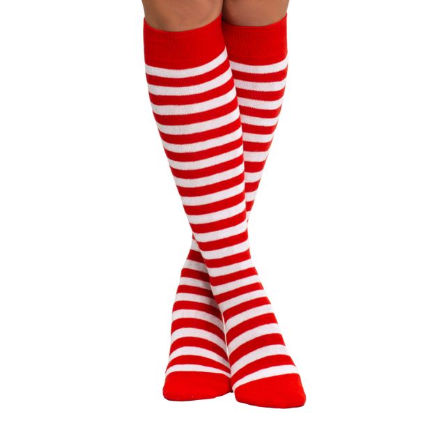 Knee Socks Red/White - 6 Pairs - One-Size