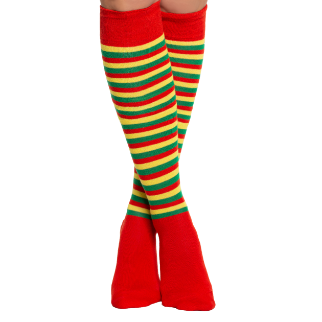 Knee Socks Red/Yellow/Green - 6 Pairs - One-Size