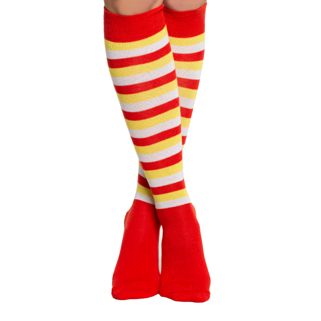 Knee Socks Red/White/Yellow - 6 Pairs - One-Size