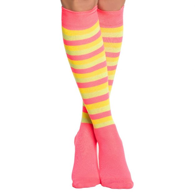 Knee Socks Neon Pink/Yellow/Green - 6 Pairs - One-Size