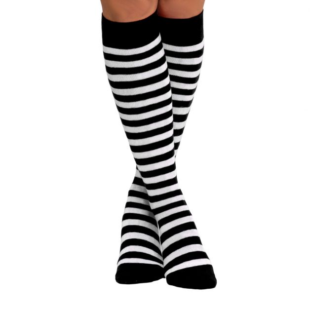 Knee Socks Black/White - 6 Pairs - One-Size