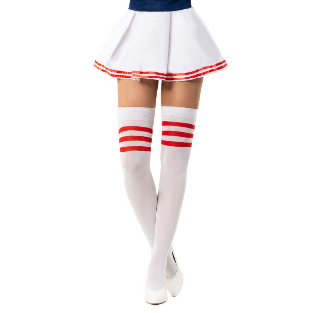 Cheerleader Knee Socks White/Red - 6 Pairs - One-Size