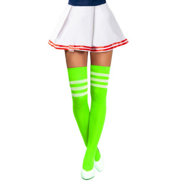 Cheerleader Knee Socks Neon Green/White - 6 Pairs - One-Size