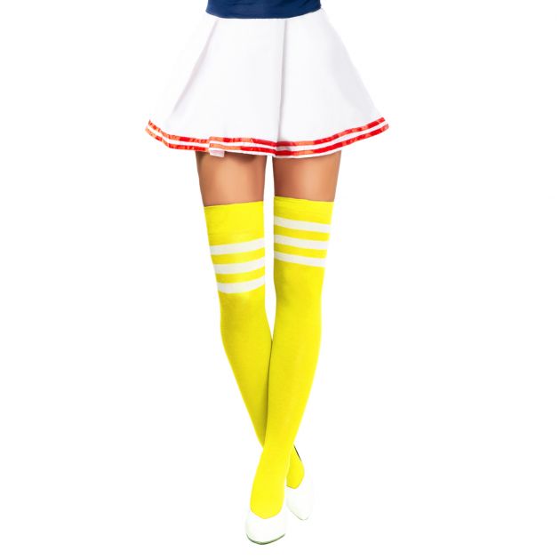 Cheerleader Knee Socks Neon Yellow/White - 6 Pairs - One-Size