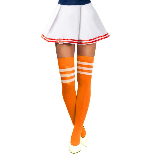 Cheerleader Knee Socks Neon Orange/White - 6 Pairs - One-Size