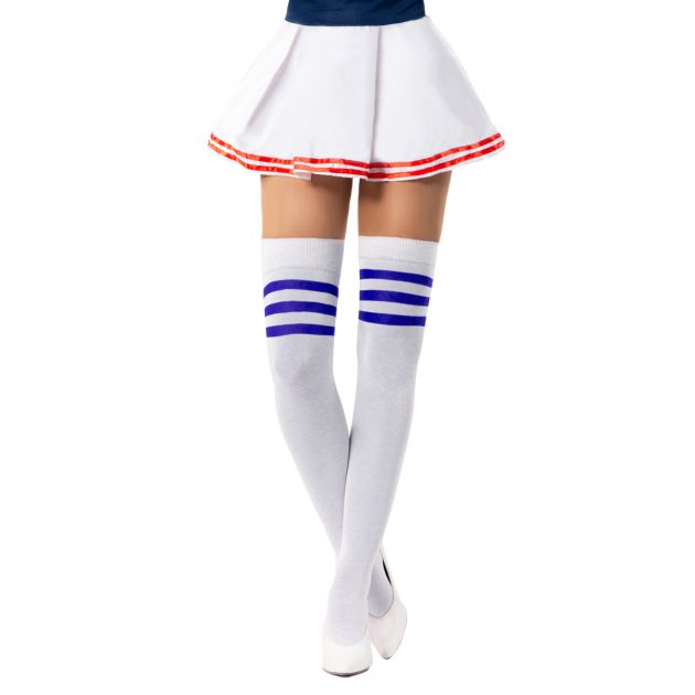 Cheerleader Knee Socks White/Kobalt Blue - 6 Pairs - One-Size