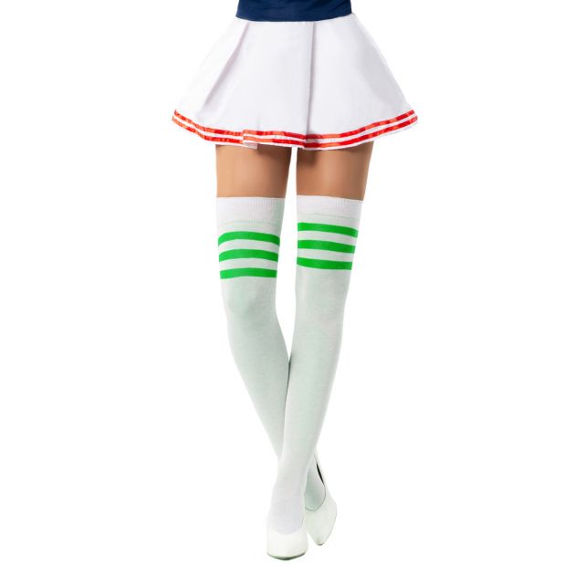Cheerleader Knee Socks White/Green - 6 Pairs - One-Size