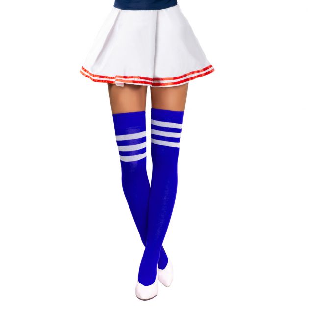 Cheerleader Knee Socks Kobalt Blue/White - 6 Pairs - One-Size