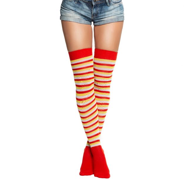 Over-Knee Socks  Red/White/Yellow - 6 Pairs - One-Size