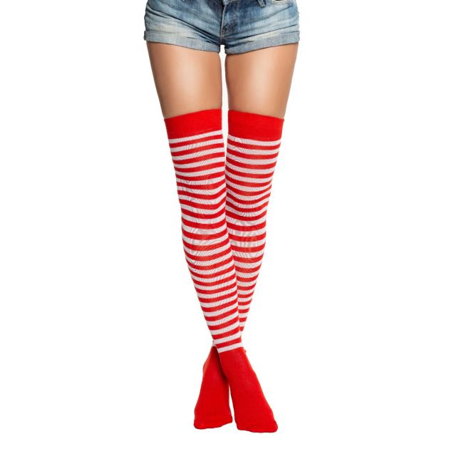Over-Knee Socks Red/White - 6 Pairs - One-Size