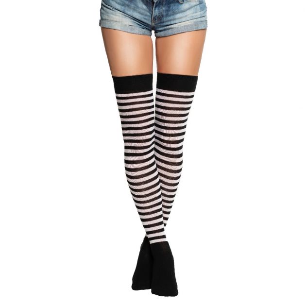 Over-Knee Socks  Black/White - 6 Pairs - One-Size