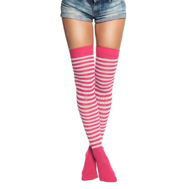Over-Knee Socks Neon Pink/White - 6 Pairs - One-Size