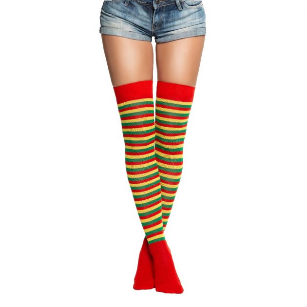 Over-Knee Socks  Red/Yellow/Green - 6 Pairs - One-Size