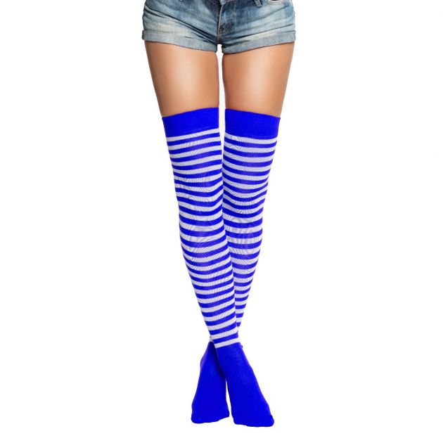 Over-Knee Socks  Kobalt Blue/White - 6 Pairs - One-Size