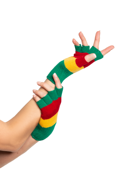 Fingerless Gloves Red/Yellow/Green - 6 Pairs - One-Size