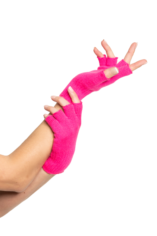 Fingerless Gloves Neon Pink - 6 Pairs - One-Size