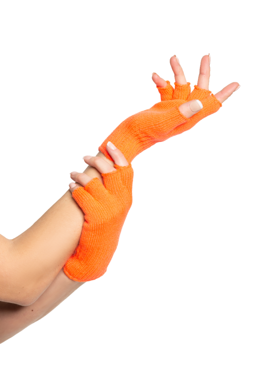 Fingerless Gloves Neon Orange - 6 Pairs - One-Size