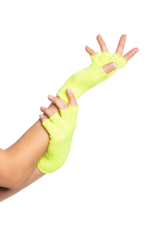 Fingerless Gloves Neon Yellow - 6 Pairs - One-Size