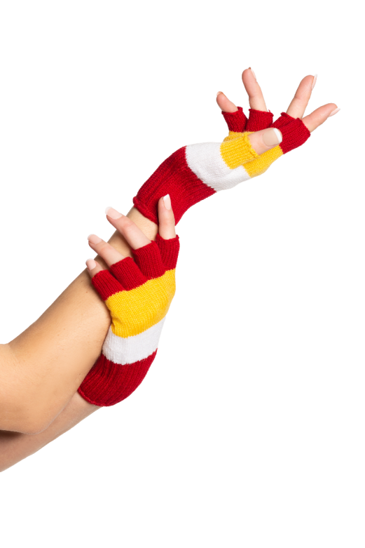 Fingerless Gloves Red/White/Yellow - 6 Pairs - One-Size