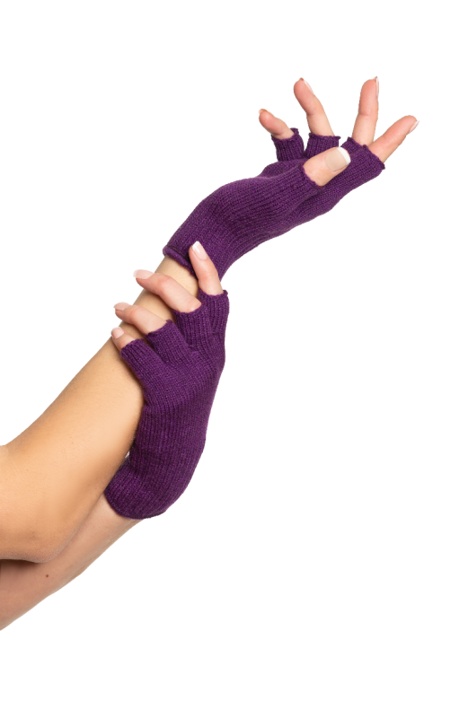 Fingerless Gloves Purple - 6 Pairs - One-Size