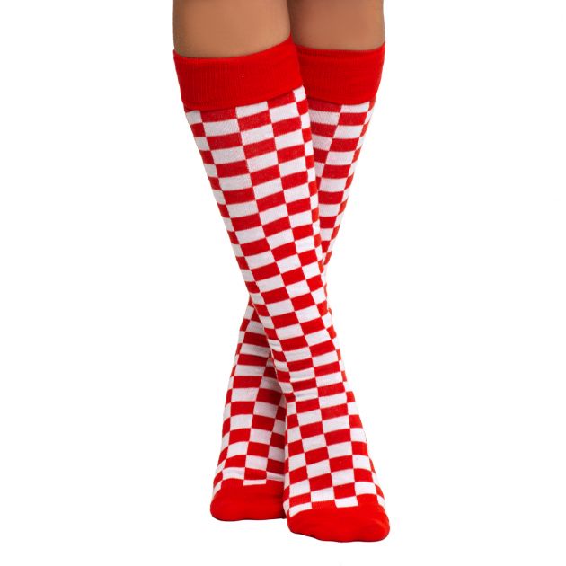 Knee Socks Red/White Checkered 'Brabant' - 6 Pairs - One Size