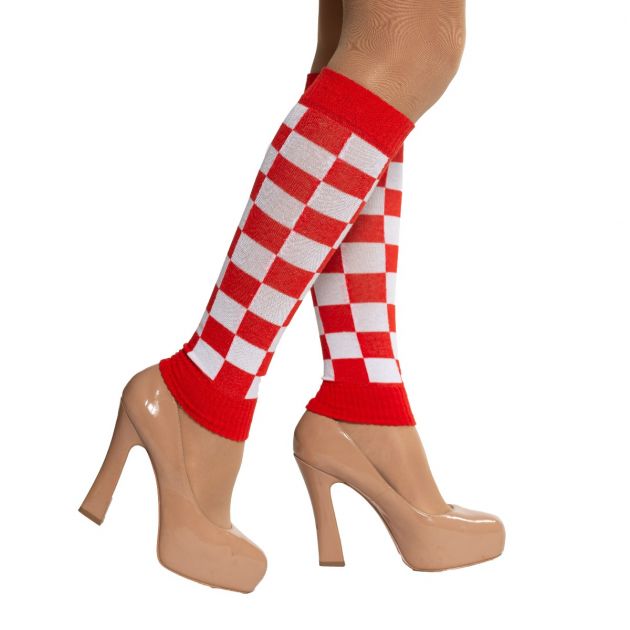 Beenwarmers Rood/Wit Geblokt 'Brabant' - 6 Paar - One-Size