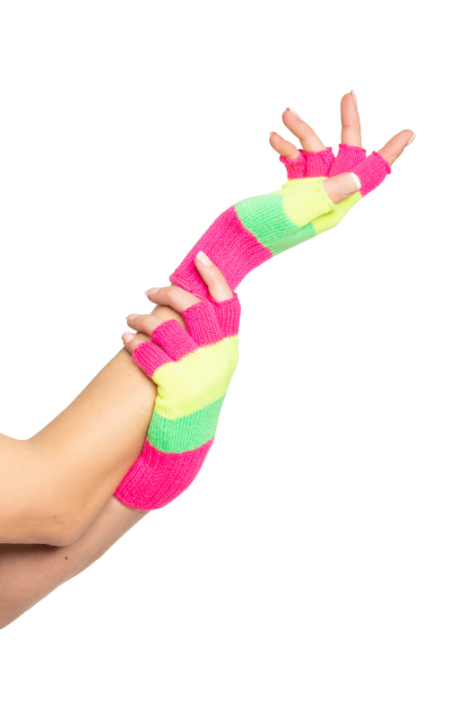 Fingerless Gloves Neon Pink/Yellow/Green - 6 Pairs - One-Size
