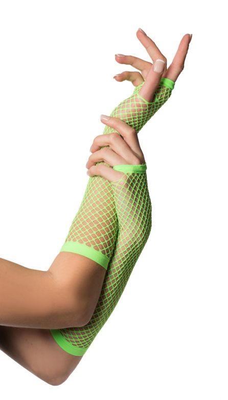 Fingerless Gloves Long Fishnet Neon Green - 6 Pack
