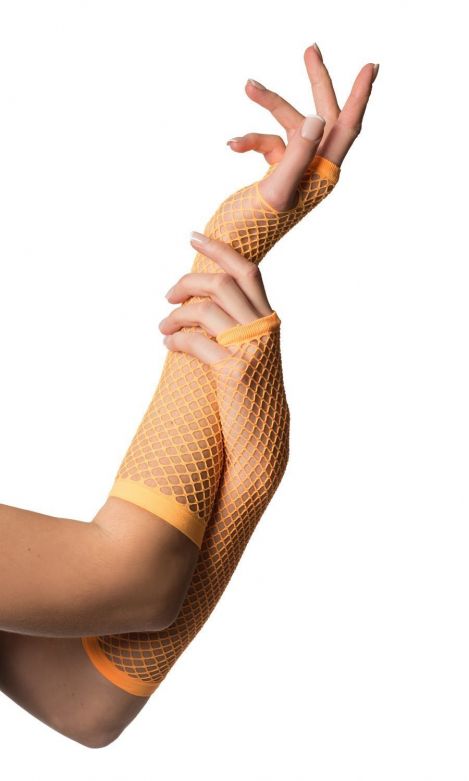 Fingerless Gloves Long Fishnet Neon Orange