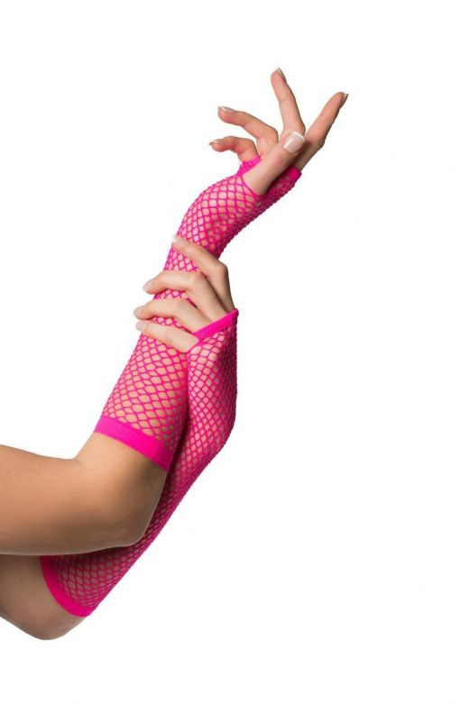 Fingerless Gloves Long Fishnet Neon Pink