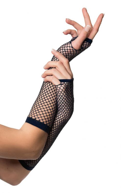 Fingerless Gloves Long Fishnet Black - 6 Pack