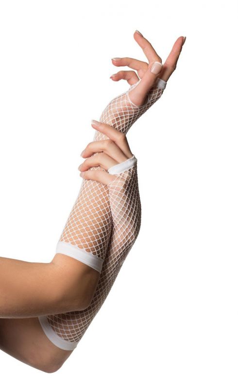 Fingerless Gloves Long Fishnet White - 6 Pack