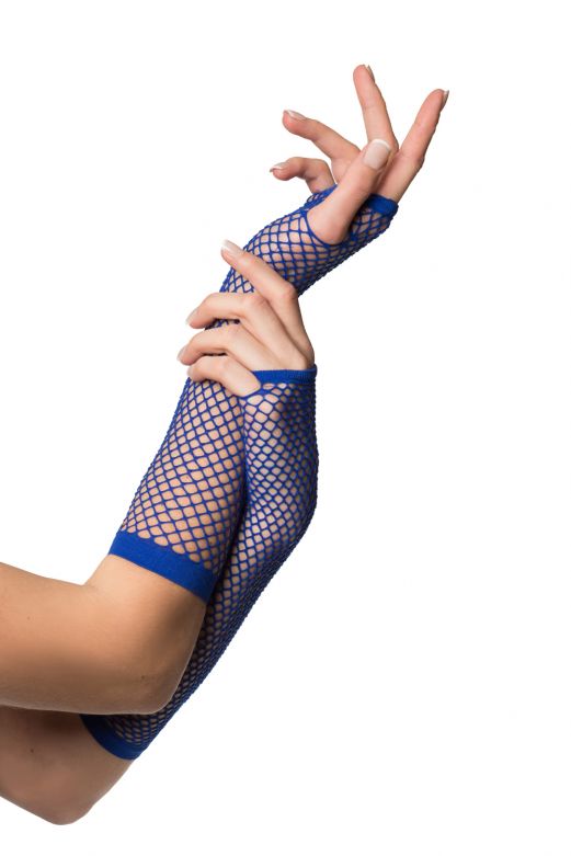 Fingerless Gloves Long Fishnet Blue - 6 Pack