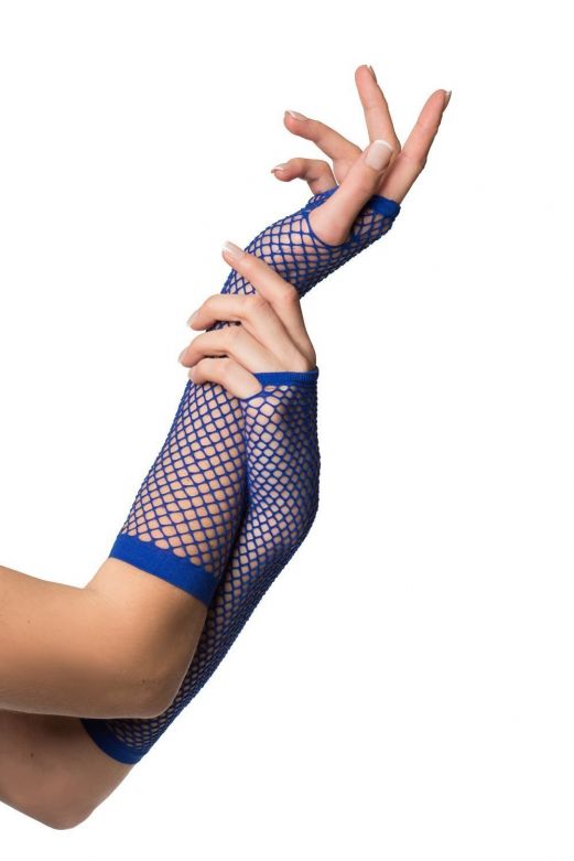 Fingerless Gloves Long Fishnet Blue