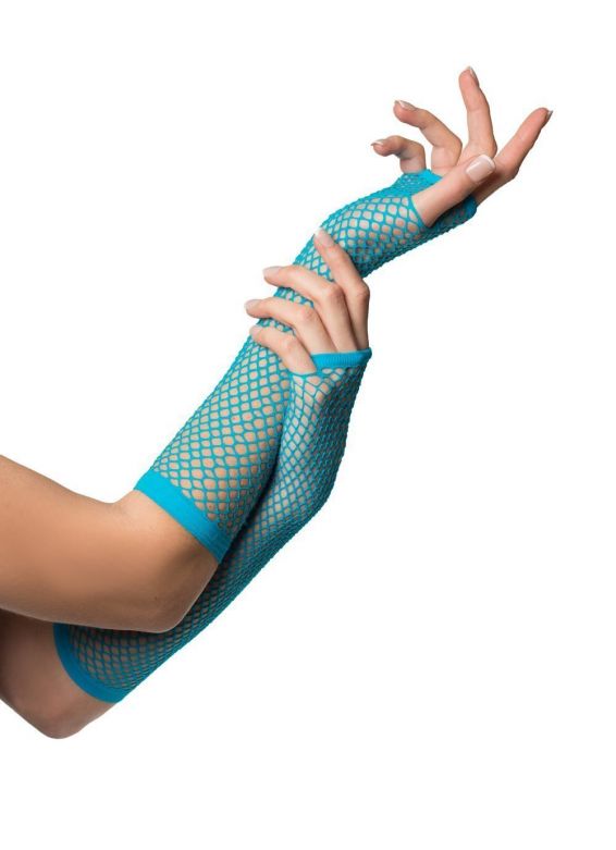 Fingerless Gloves Long Fishnet Turquoise