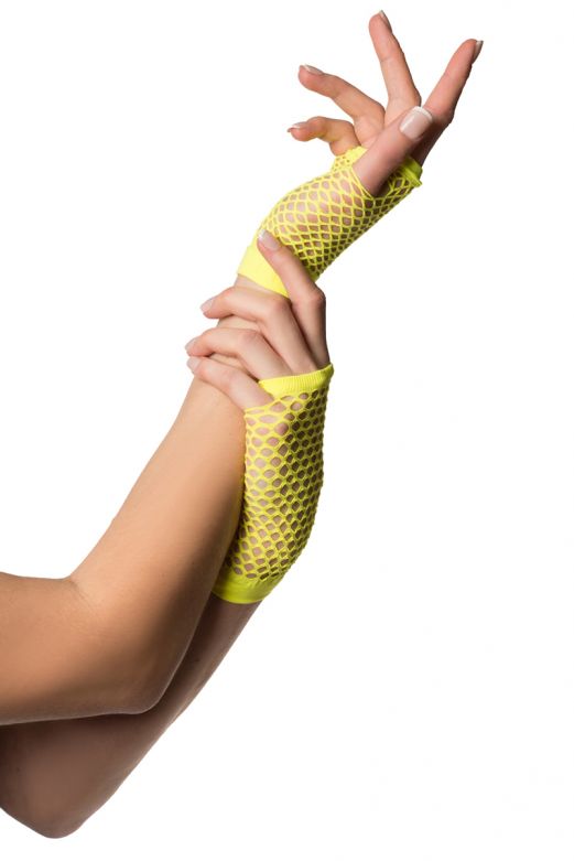 Fingerless Gloves Short Fishnet Neon Yellow - 6 Pack