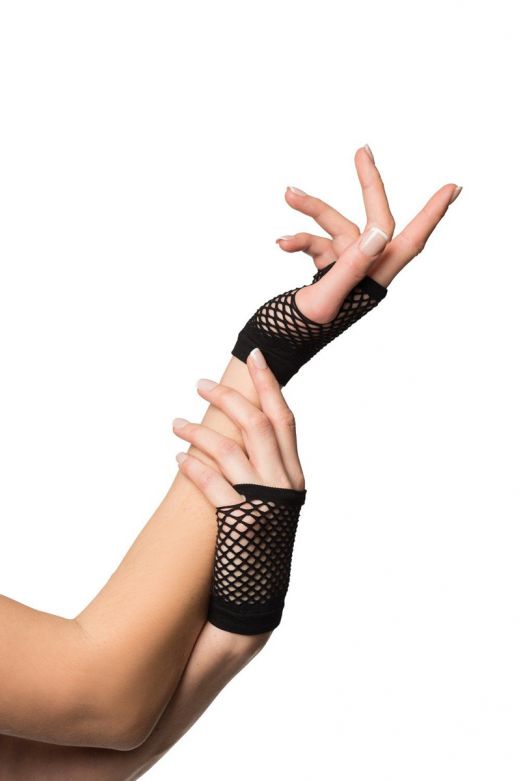 Fingerless Gloves Short Fishnet Black - 6 Pack