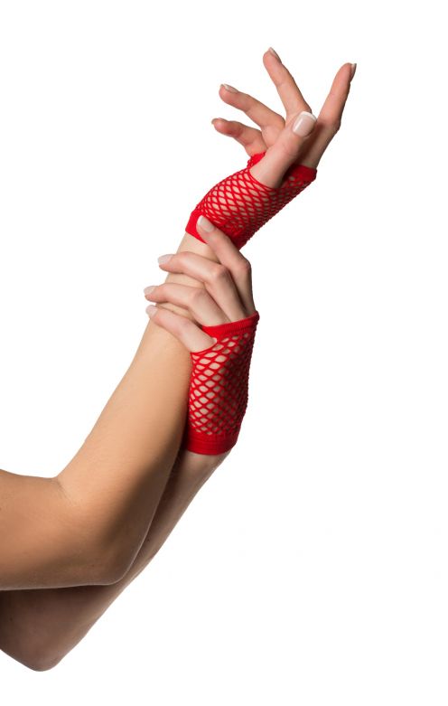 Fingerless Gloves Short Fishnet Red - 6 Pack