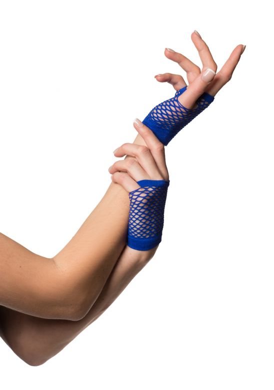 Fingerless Gloves Short Fishnet Blue - 6 Pack