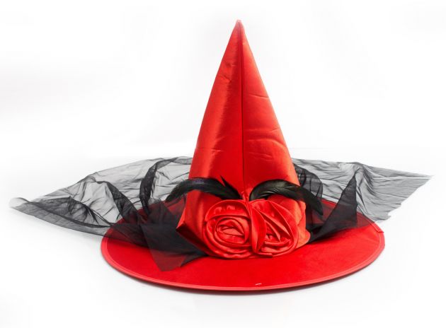 Witch Hat Red with Veil & Flower Decoration - 6 Pack