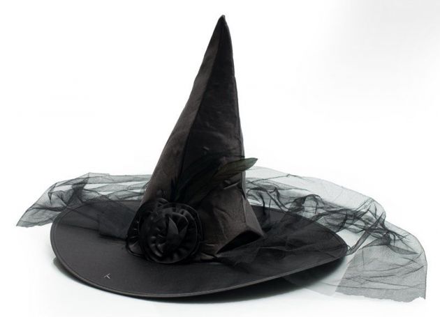 Witch Hat Black with Veil & flower decoration - 6 Pack