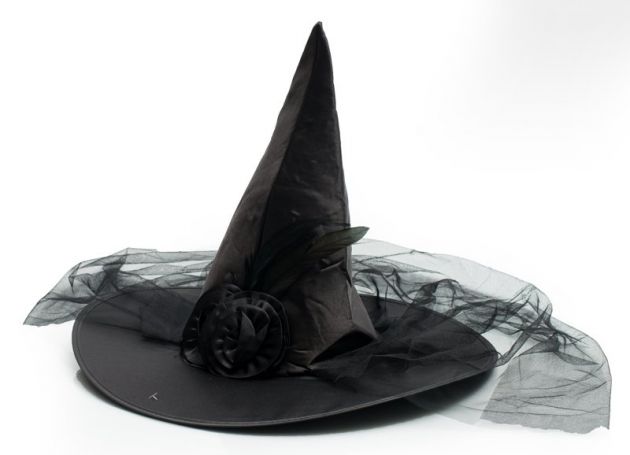 Witch Hat Black with Veil & flower decoration