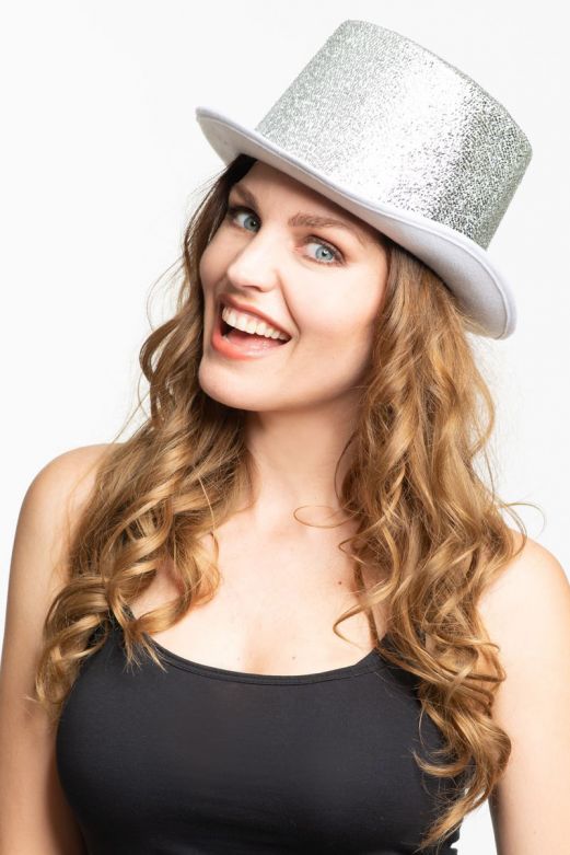 Hoge Hoed Glitter Zilver - 6 Pack