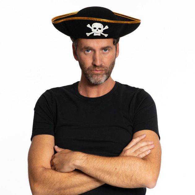 Pirate Hat Black/Gold Felt - 6 Pack