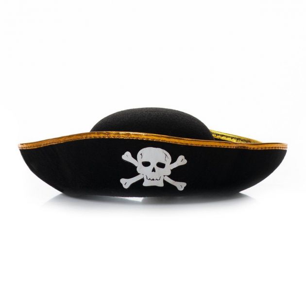 Piraten hoed Zwart/Goud Vilt - 6 Pack