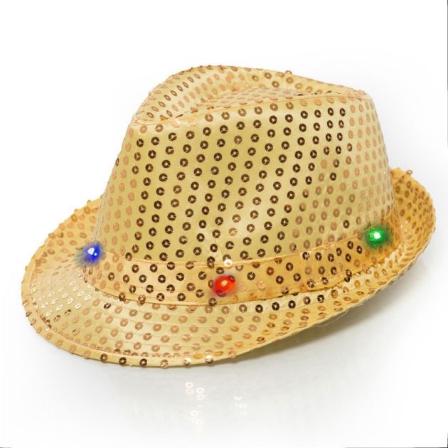 Spangles Hat Gold with light incl Battery - 6 Pack