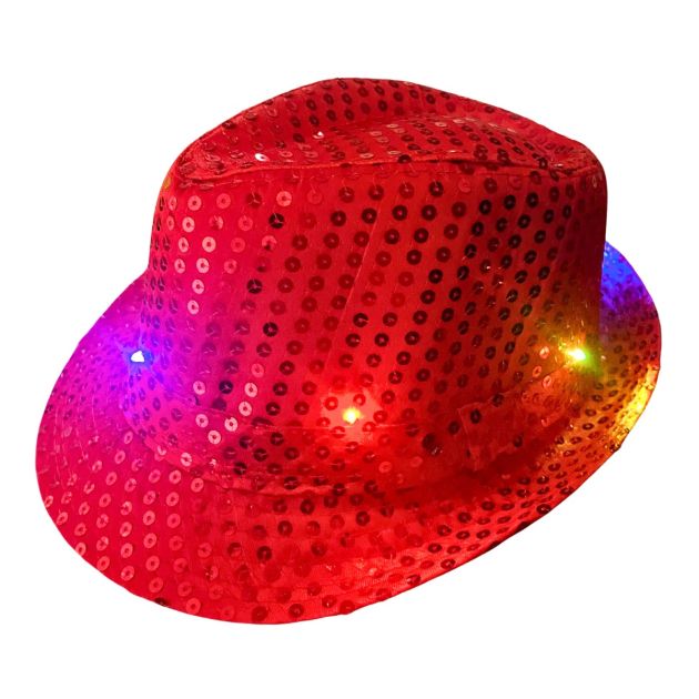 Pailletten Hoedje Rood met Licht incl Batterijen - 6 Pack