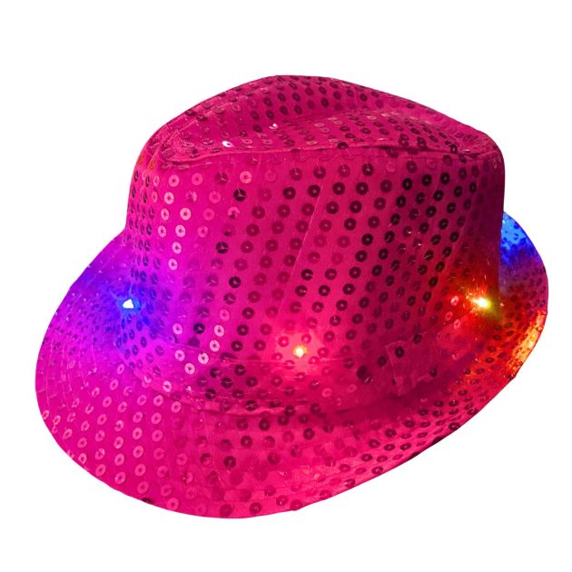 Pailletten Hoedje Hot Pink met Licht incl Batterijen - 6 Pack