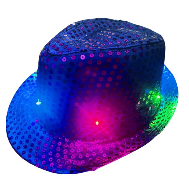 Pailletten Hoedje Blauw met Licht incl Batterijen - 6 Pack